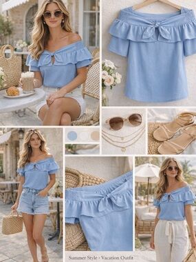 Doe & Rae Blue Off-Shoulder Blouse